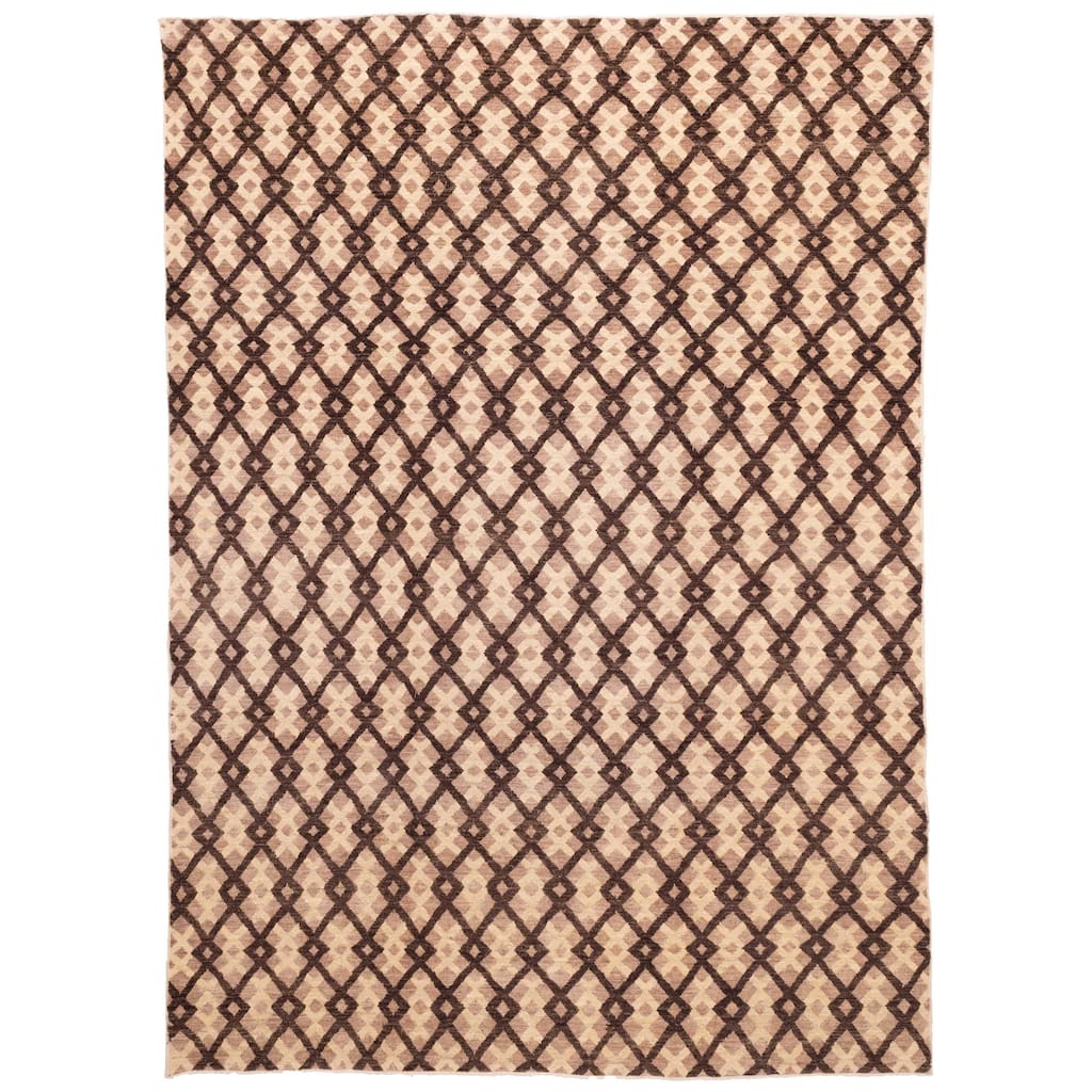 ECARPETGALLERY Hand-knotted Peshawar Ziegler Cream, Dark Brown Wool Rug - 8'11 x 12'3