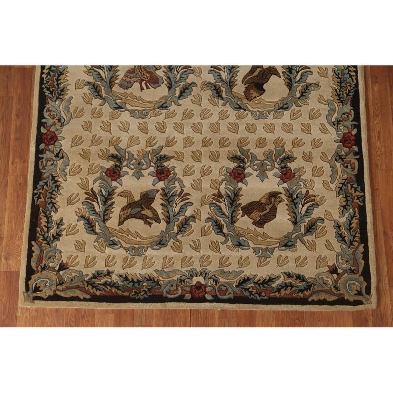 Animal Pictorial Aubusson Indian Area Rug Hand-Tufted Wool Carpet - 5'0" x 8'0"