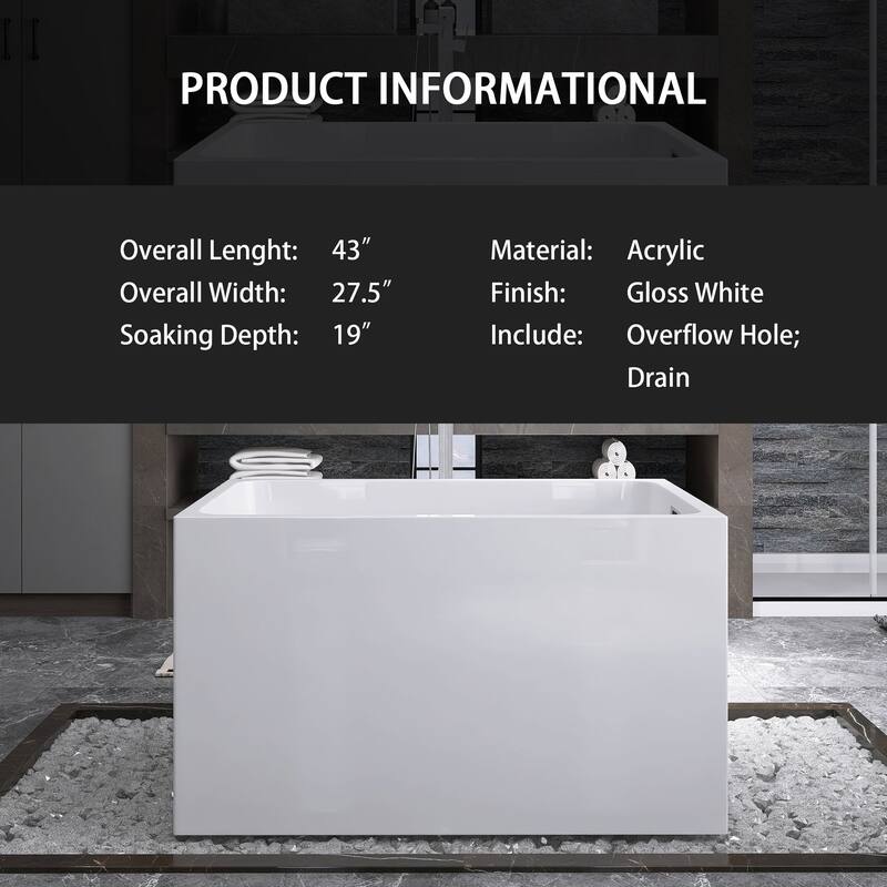 43 in. x 28 in. Acrylic Freestanding Soaking Bathtub in Gloss White