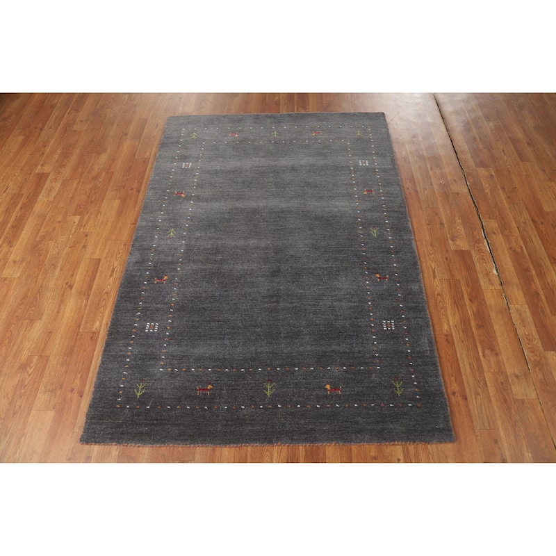 Gray Gabbeh Oriental Rug Handmade Wool Carpet - 4'0" x 5'9"