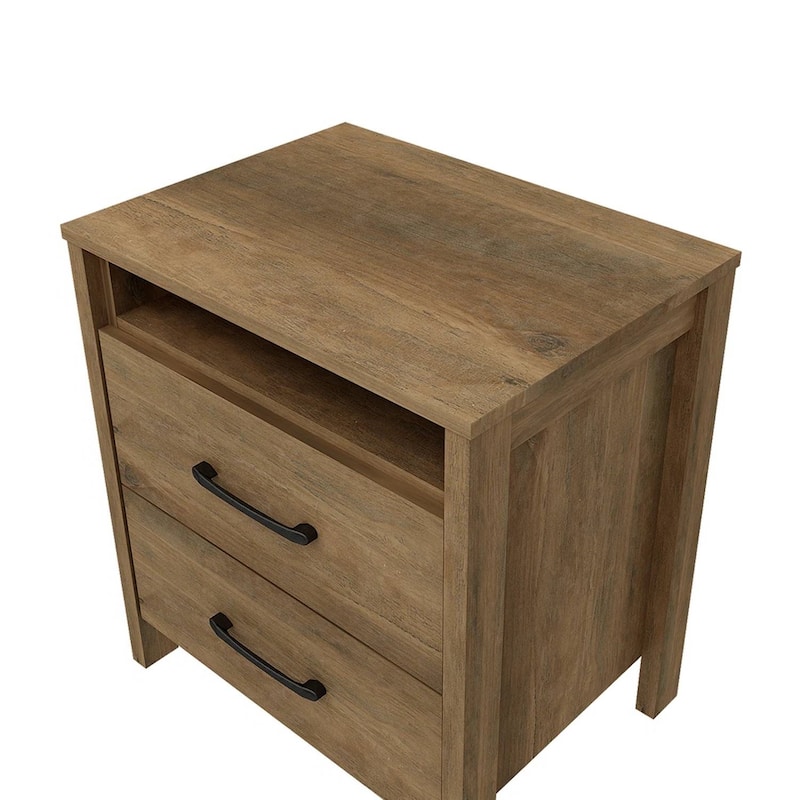 Modern 2-Drawer Bedside Table Nightstand with Shelf Wood Minimalist Bedroom Furniture