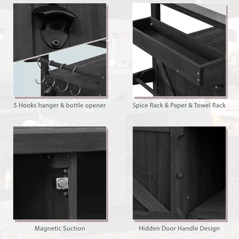 Wood Kitchen Cart with Stainless Steel Top and Spice Rack