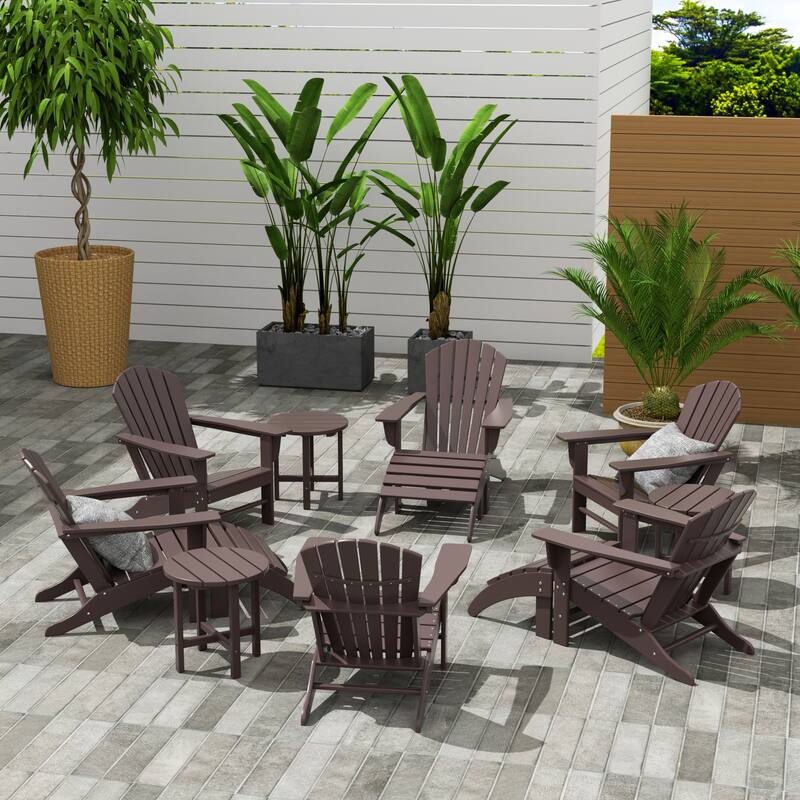 Altura 12-Piece Poly All Weather Adirondack Chair With Ottoman And Side Table - Dark Brown