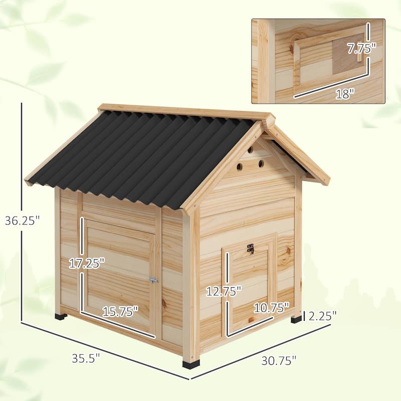 PawHut Duck Coop, Wooden Duck House, Outdoor Small Animal House with Openable Roof, Double Doors, Removable Base