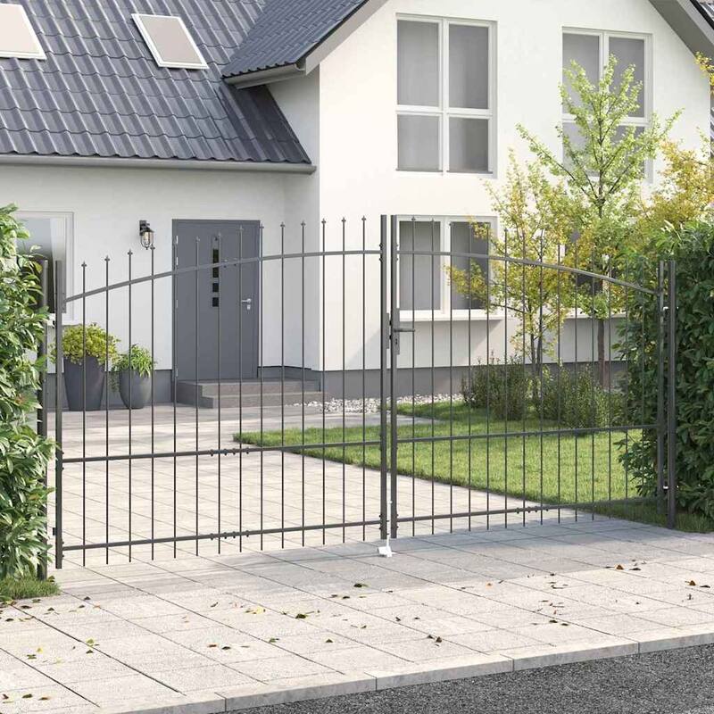 vidaXL Double Gate with Lock Grey 400 x 199.5 cm Steel - 157.48 x 88.39 in