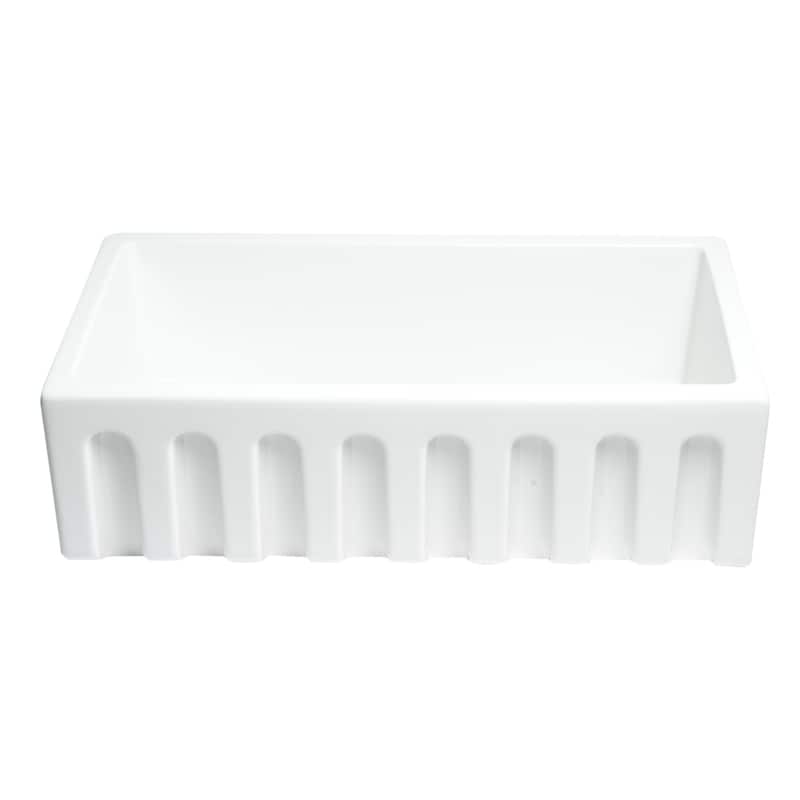 ALFI brand AB3318HS-W Modern 33" x 18" Reversible Fluted / Smooth Single Bowl Rectangular Fireclay Farm Sink - White