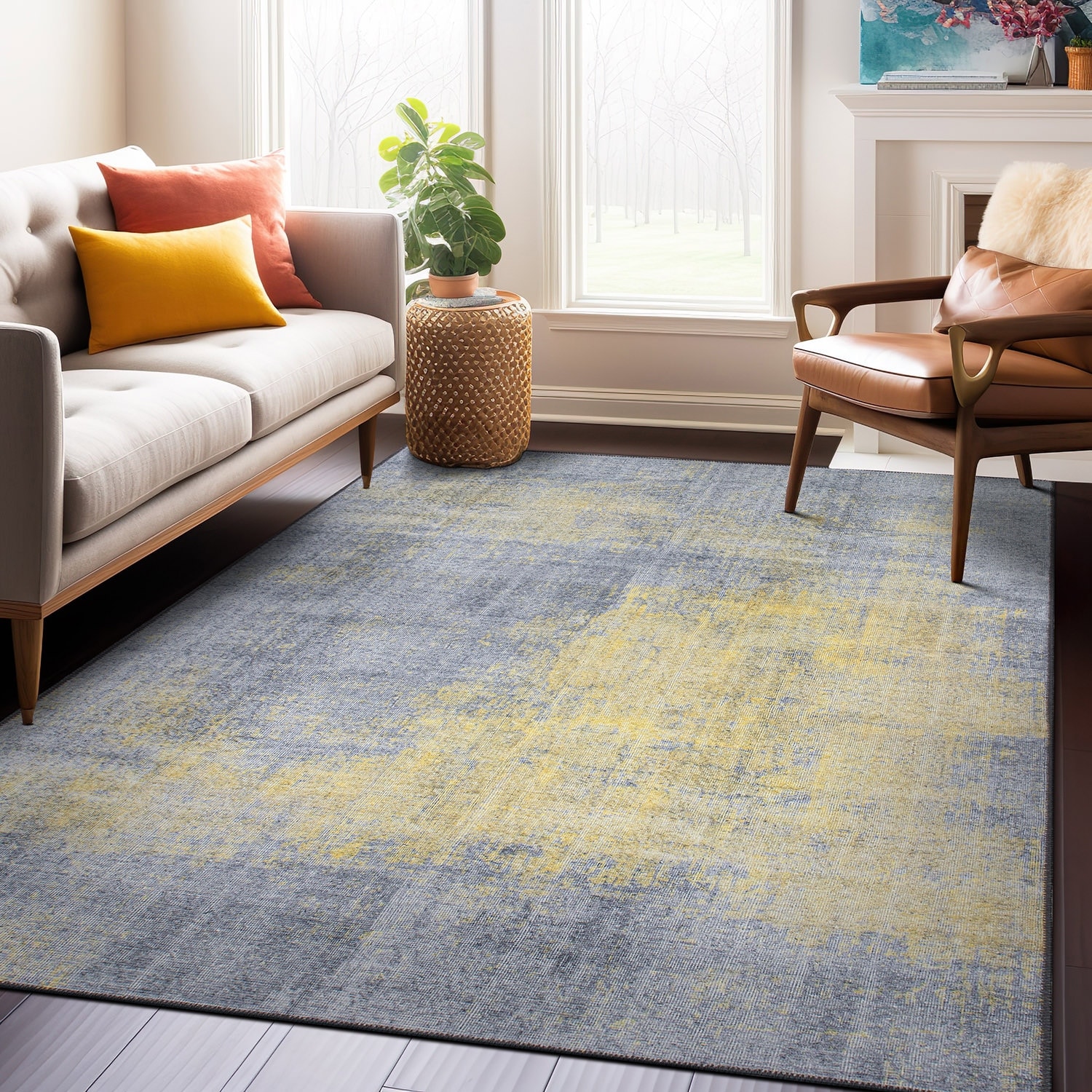 Contemporary Abstract Machine Washable Area Rug
