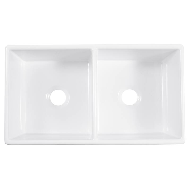 Austen Crisp White Fireclay 33" Farmhouse Apron Front Undermount Double Bowl Kitchen Sink with Pfirst Faucet Kit