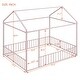 preview thumbnail 21 of 49, Metal Frame House-shape Kid Bed, Fence Toddler Floor Bed with Roof