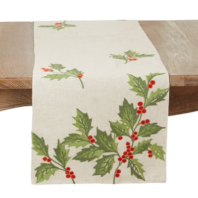 Evergreen Holly Leaves Table Runner