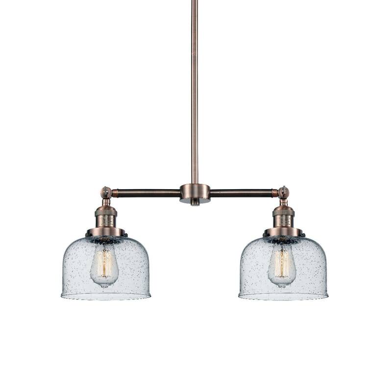 Innovations Lighting Large Bell 2 Light 24" Wide Linear Chandelier - Antique Copper / Seedy