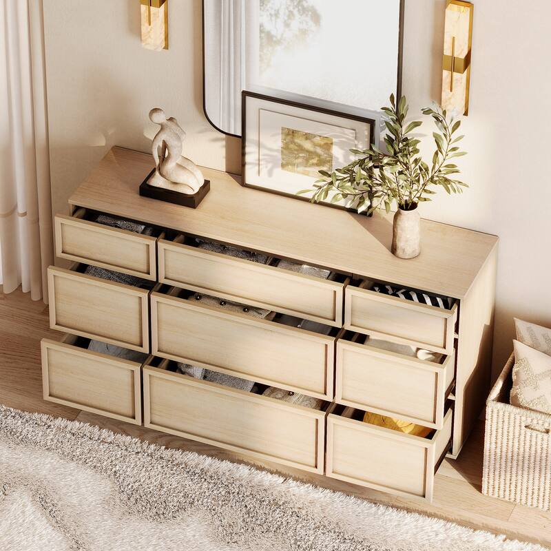 WAMPAT Modern Sideboard Buffet Cabinet with 9 Drawers, Multifunctional Sideboard with Large Storage and T-Shaped Legs