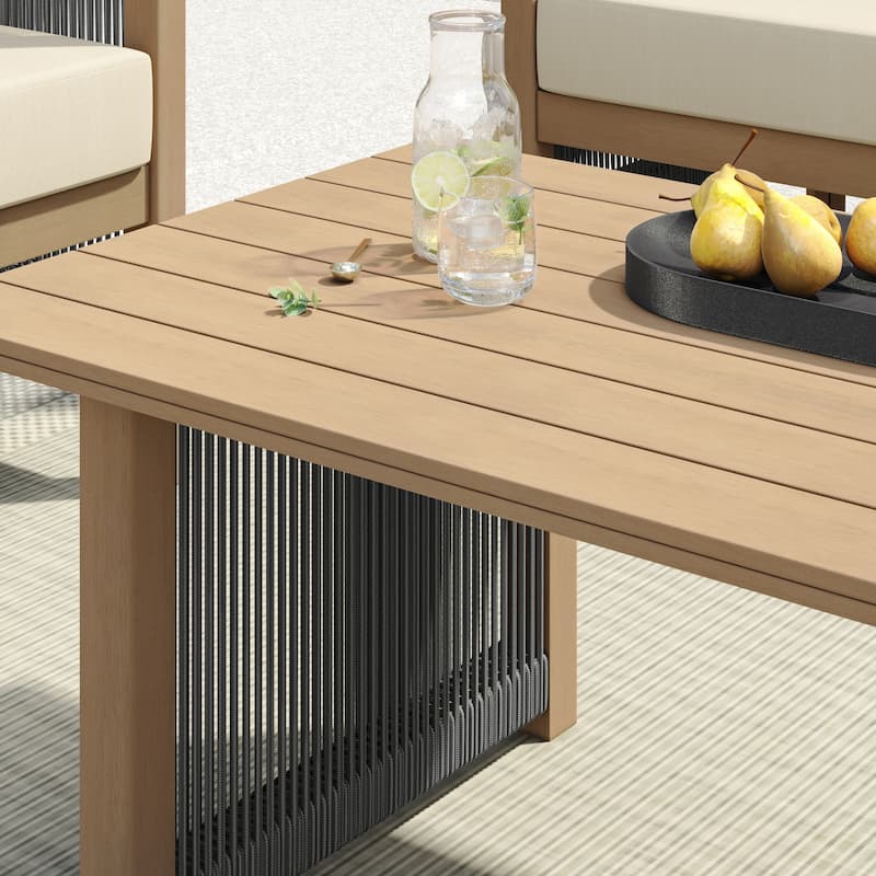 Corvus Iona 4-piece Patio Eucalyptus Wood and Rope Sofa Seating Set with Sunbrella Fabric