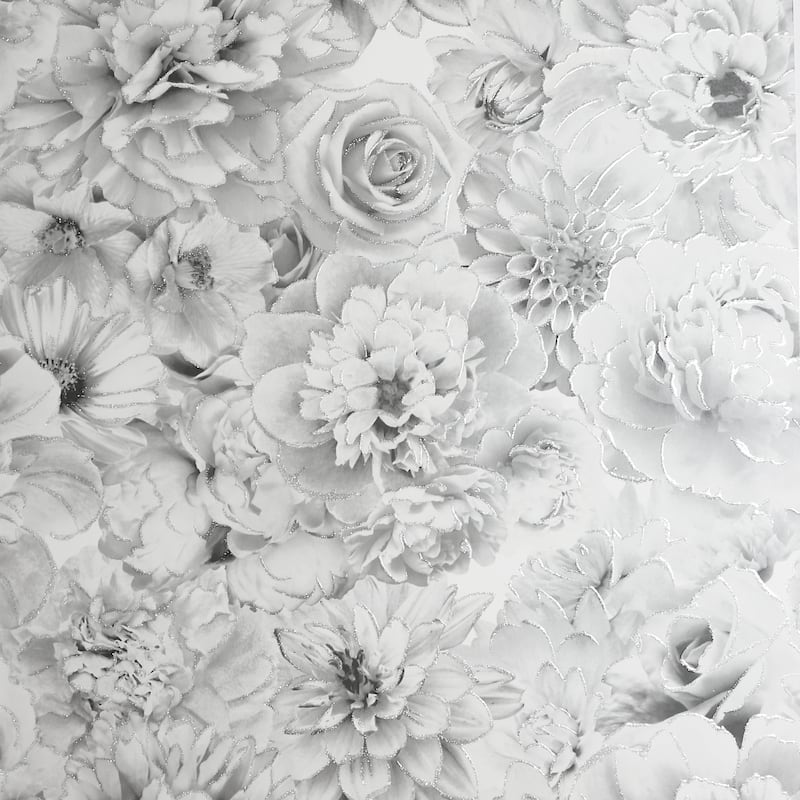 Arthouse Glitter Bloom Floral Silver Wallpaper