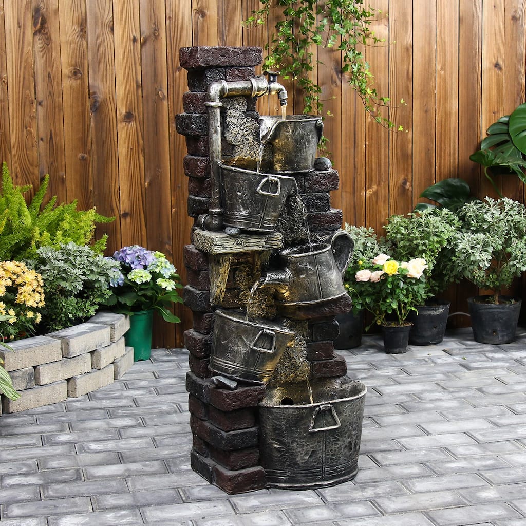 5-Tier Outdoor Water Fountain with LED Lights for Patio, Backyard, and Garden