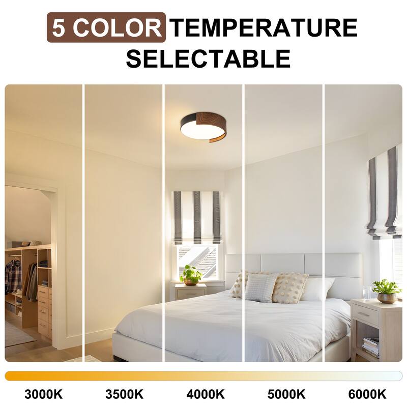 Starsky 5CCT LED Round Wooden Flush Mount - 11.81''