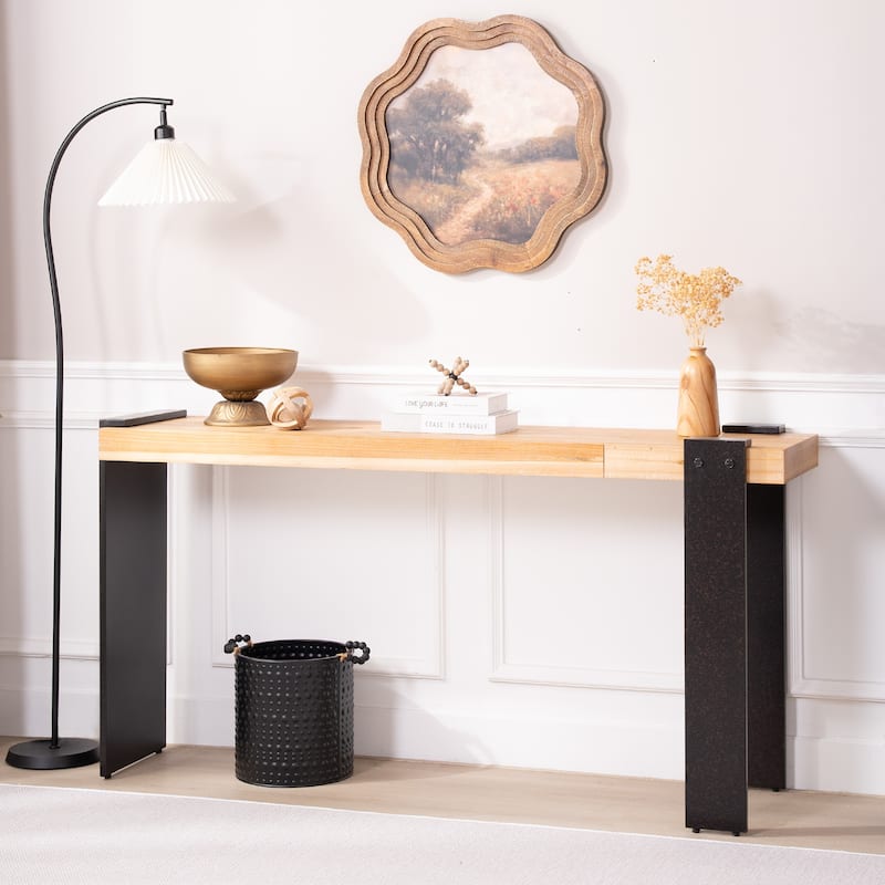 Rustic Industrial Console Table - 60" Entryway Table with Engineered Wood Top & Distressed Faux Rust Metal Legs