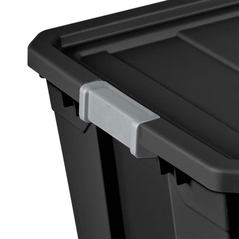 Sterilite 19 Gal Rugged Industrial Stackable Storage Tote w/ Lid, Black, 6 Pack