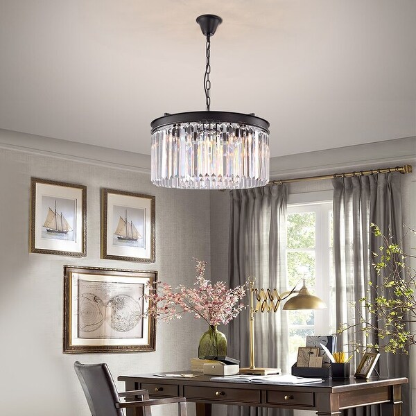 Maxax 5 Light Unique Statement Drum Chandelier with Crystal Accents Black