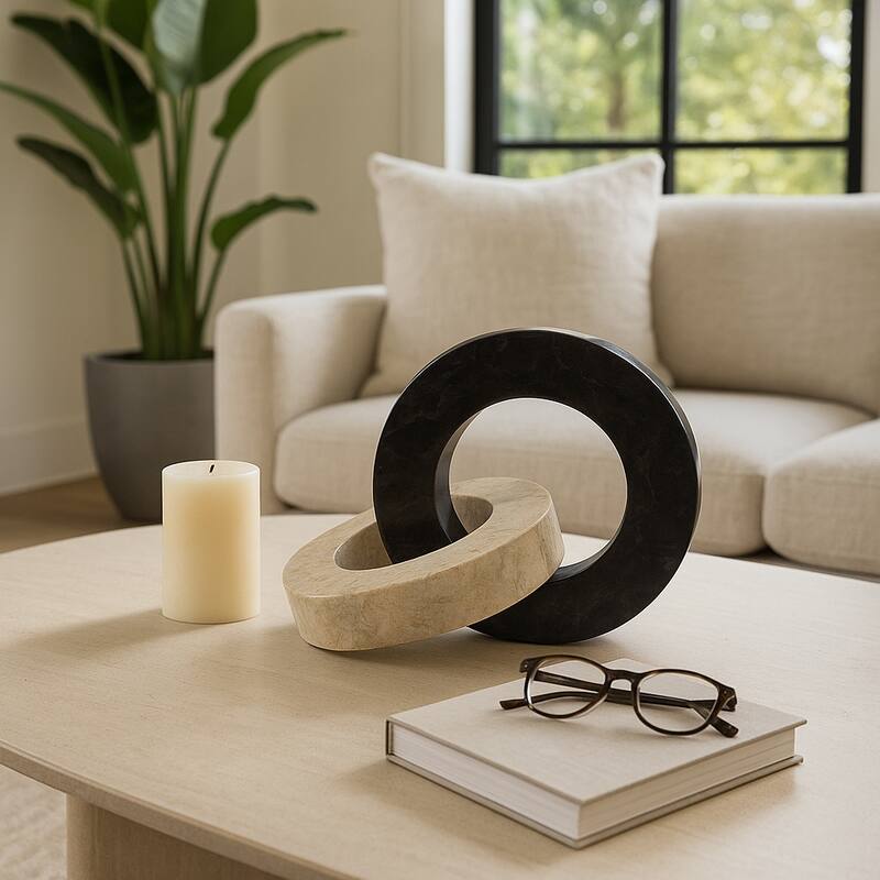 Stone Marble Decorative Object Modern Ring Design for Home - 7" Ivory - 10" x 7" x 7"