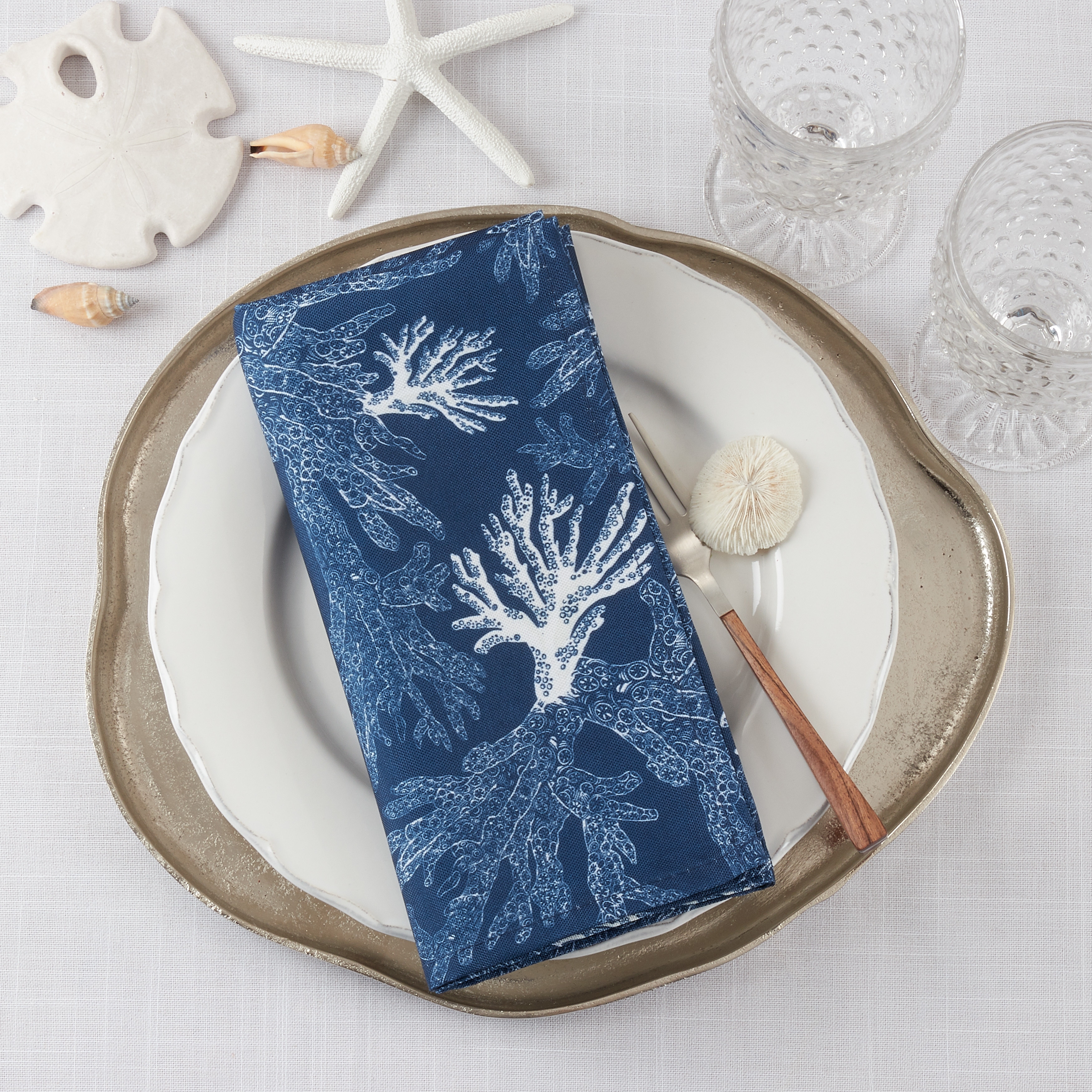 Table Napkins With Sea Coral Design (Set of 12) - 20"x20"