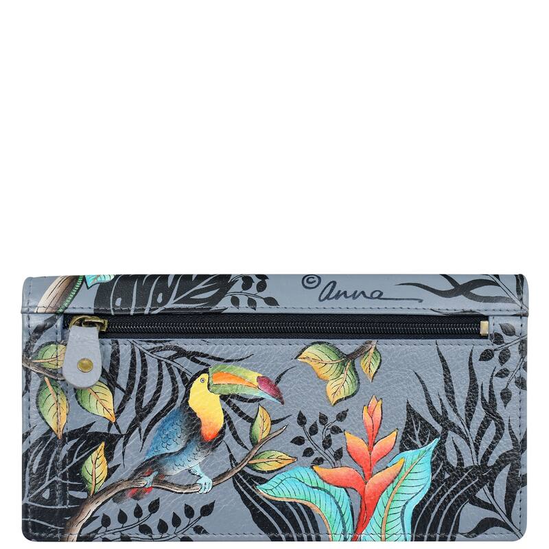Handpainted Leather Ladies Clutch Wallet - Rainforest Friends