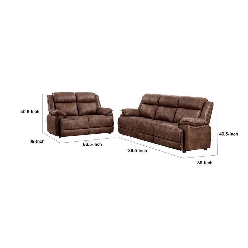 Ellen 2 Piece Sofa and Loveseat Set, Brown Faux Leather