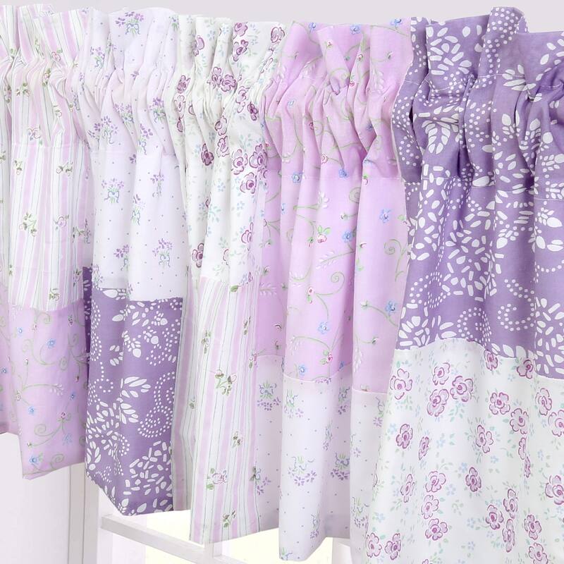 Lilac Lavender Floral Patchwork Straight Window Valance