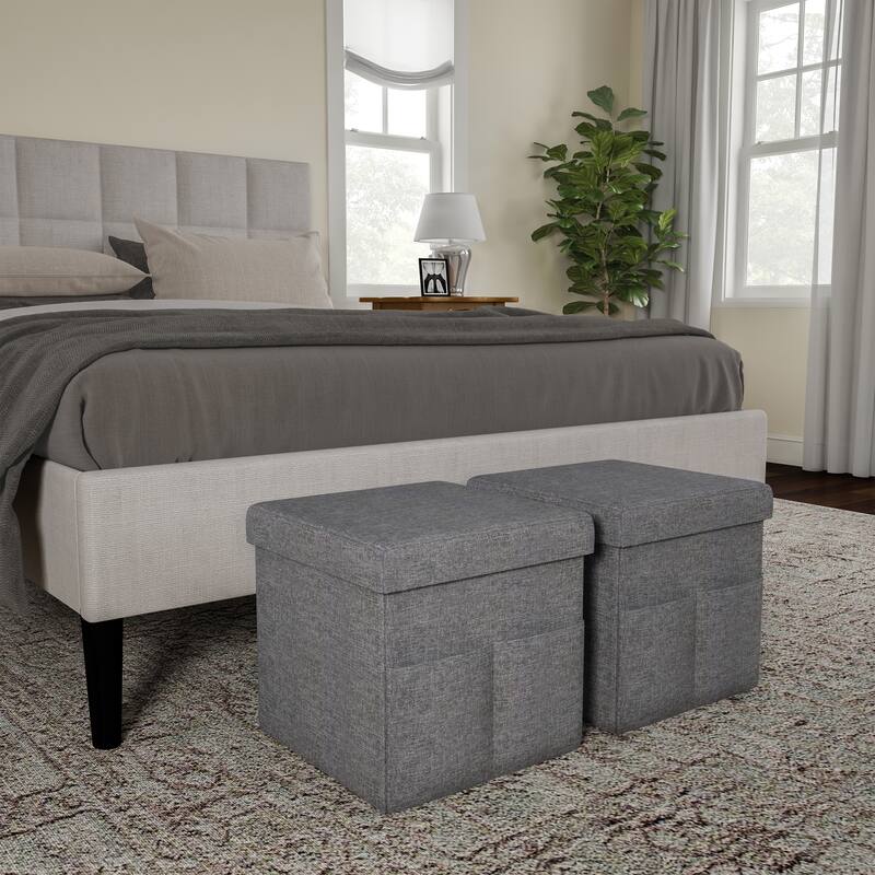 Lavish Home 15 Inch Tuffted Folding Foot Rest Storage Ottoman, Set of 2