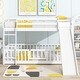 preview thumbnail 1 of 25, Twin over Twin Size Wooden Bunk Bed with Slide & Ladder & Door, Safety Guardrails Floor Bed, White White