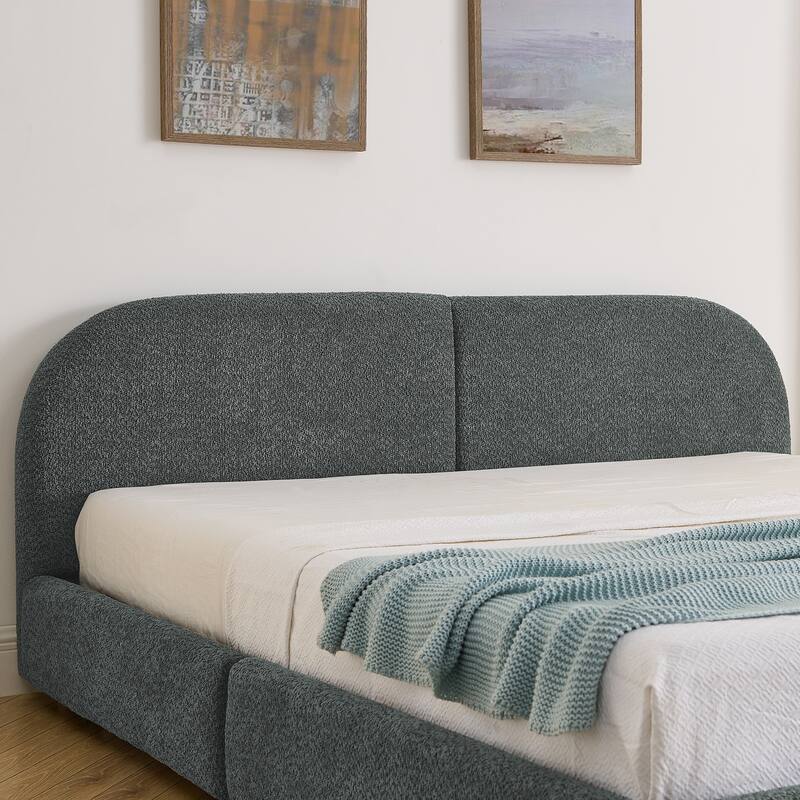 Fabric Upholstered Platform Bed Frame with Curved Headboard/4 Built-in Wheeled Storage Drawers/Sturdy Legs Support/Easy Assembly