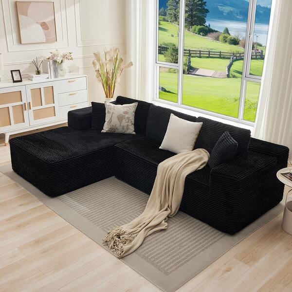 Upholstery Corduroy Sofa Cloud Sectional Couch with L-Shape Chaise Modular Sofa No Assembly Required