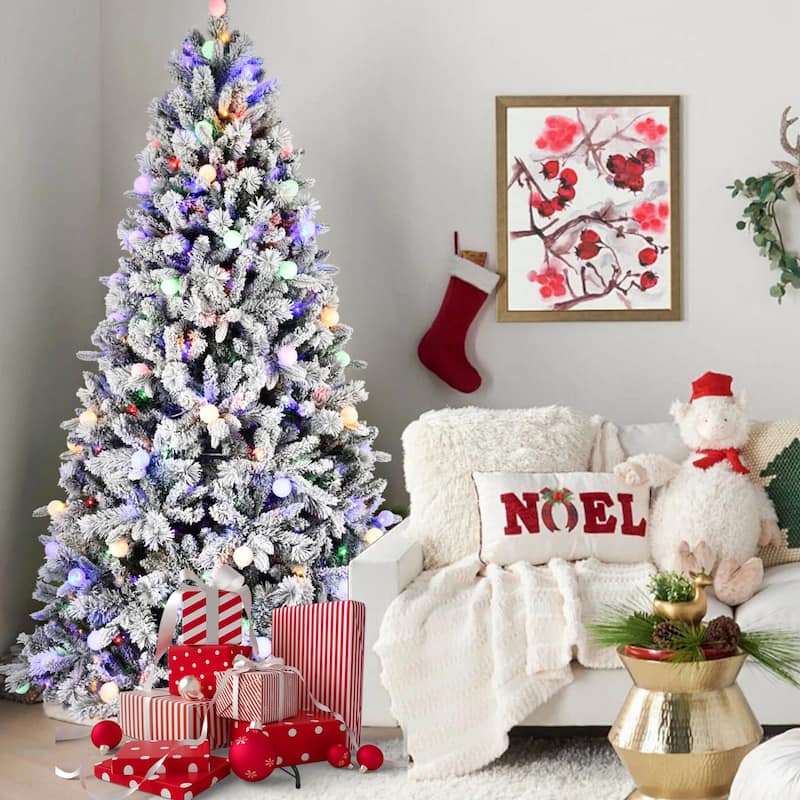PE and PVC Floceked Christmas Tree with Lights - N/A