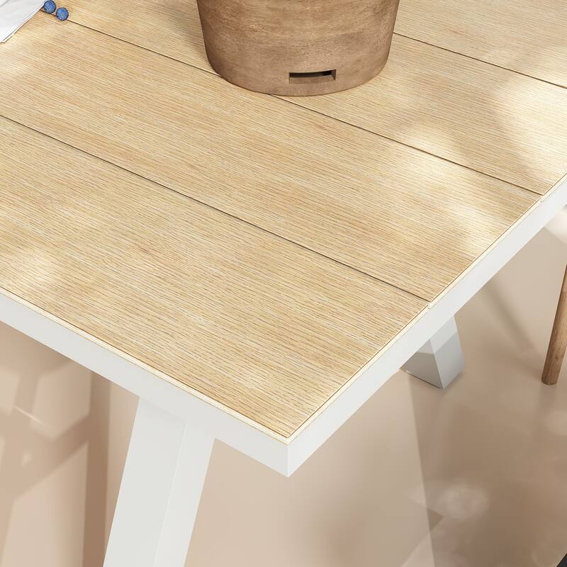 Outdoor Dining Table with Wood Grain Top and Gray Legs Weather-Resistant Patio Table