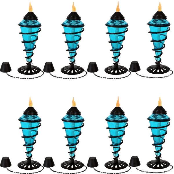 Sunnydaze Blue Glass Outdoor Tabletop Torches - Citronella Torch - Set of 8 Sunnydaze Blue Glass Outdoor Tabletop Torches - Citronella Torch - Set of 8
