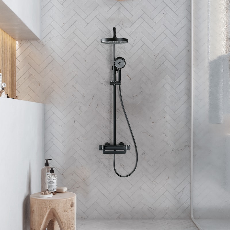 47"H Solid Brass Thermostatic Shower System with Rough-In Valve