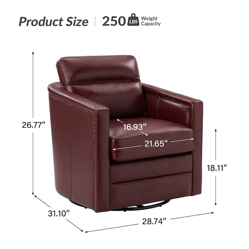 Jorge 28.74" Wide Genuine Leather Swivel Chair with Arms