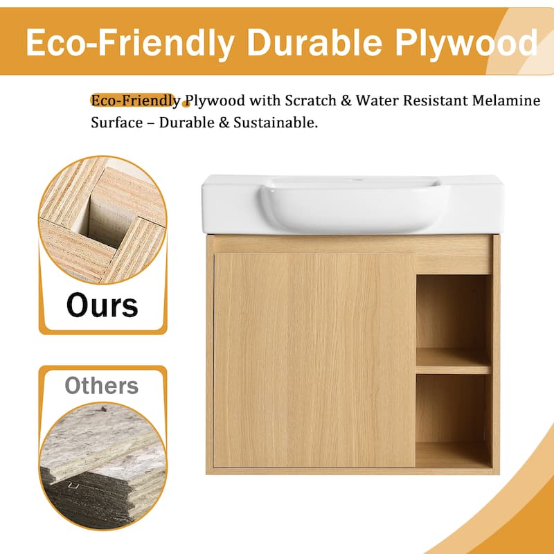 Malwee 24"/28" Floating Bathroom Vanity,Wall Mounted Bathroom Vanity with Ceramic Sink and Soft Close Door
