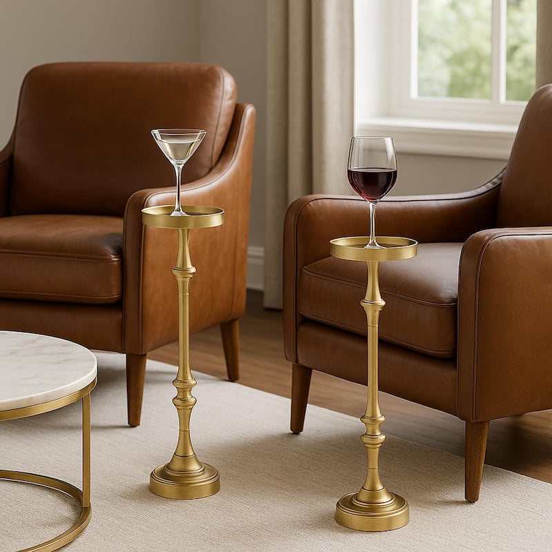 New Ridge Home Goods Brass Pedestal Martini Side Table - Set of 2 tables