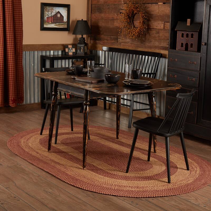 Burgundy Tan Jute Rug Oval w/ Pad 60x96 - 5' x 8' Oval - 5' x 8' Oval - Red