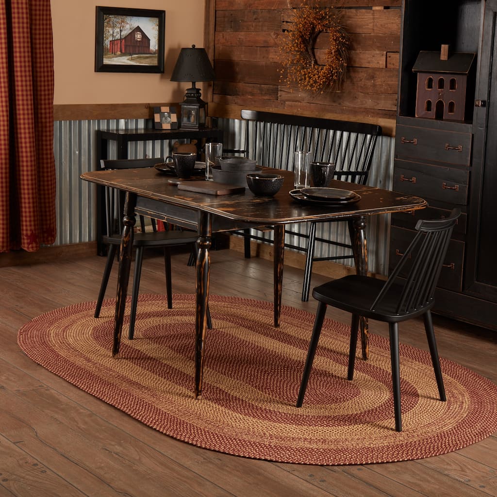 Burgundy Tan Jute Rug Oval w/ Pad 60x96 - 5' x 8' Oval