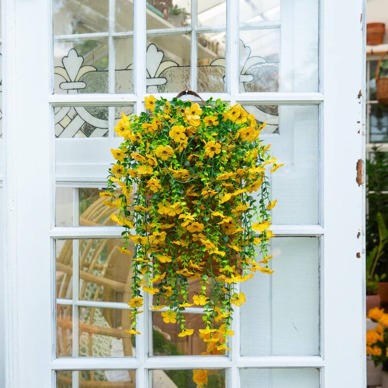 31-in UV Resistant Artificial Daisy Hanging Plant - Set of 6