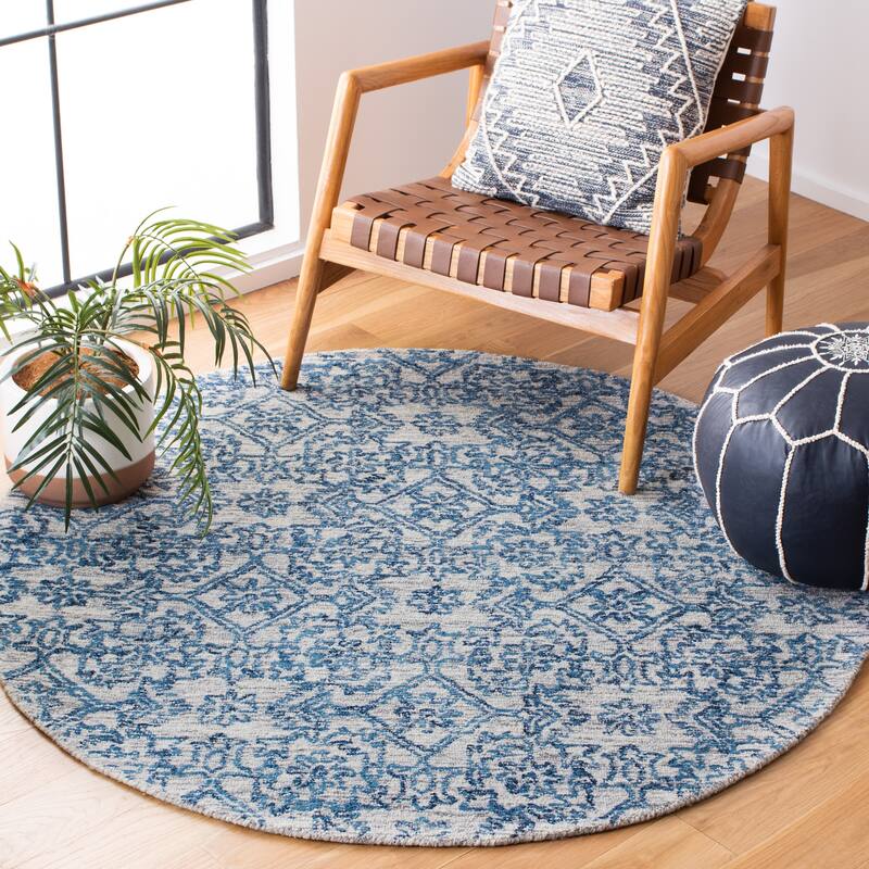SAFAVIEH Handmade Micro-Loop Annechien Floral Wool Rug - 5' Round - Blue