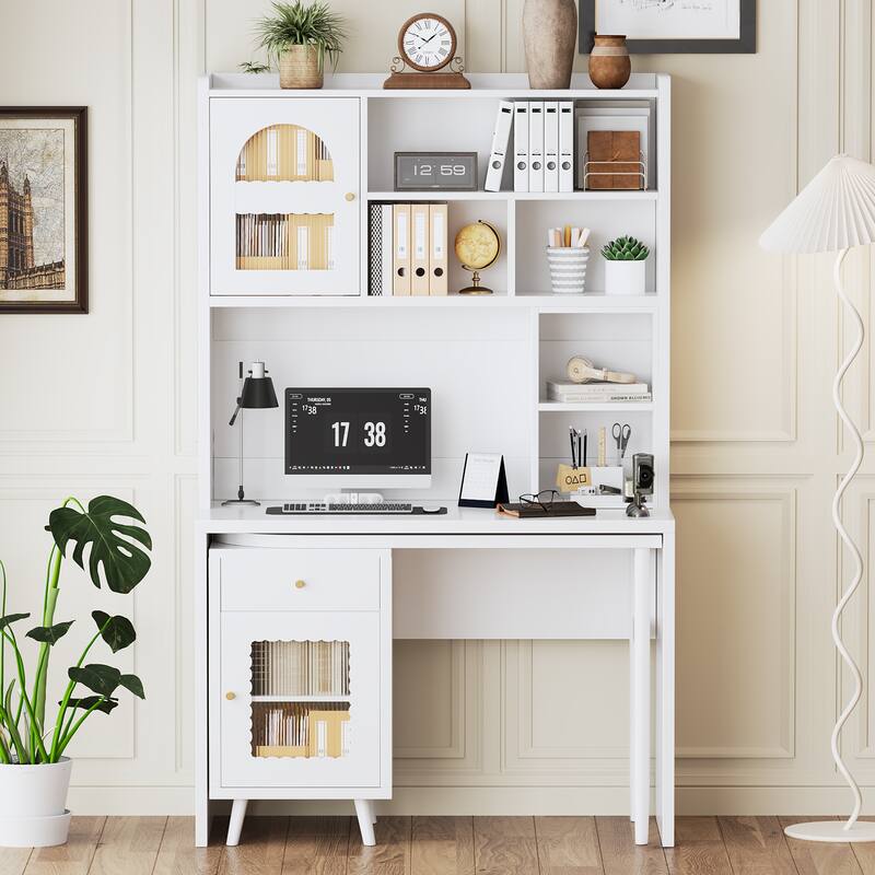 43" x 70" Home Office Desk with 90° Adjustable Tabletop, Storage Drawer & Cabinets – Perfect for Gaming, Study & Work in Bedroom