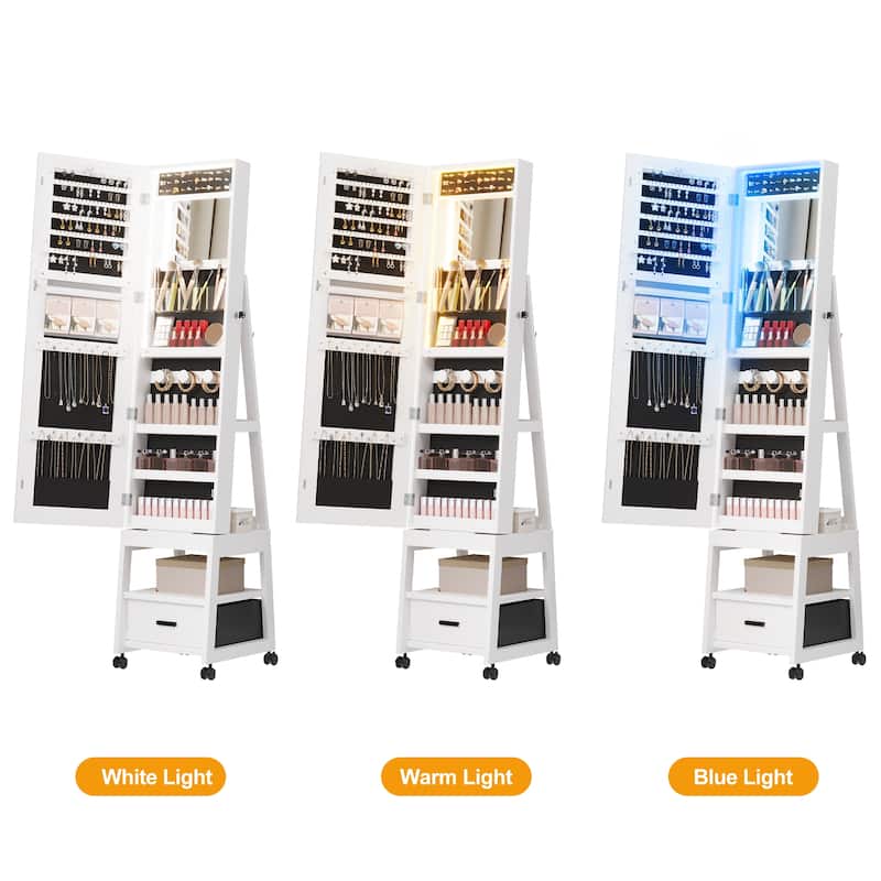 360° Swivel Jewelry Cabinet Length Mirror with Jewelry Storage