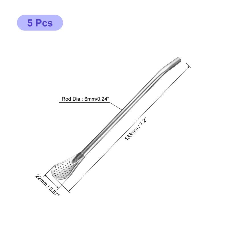 5Pcs 7.2" Stainless Steel Spoon Straw Drinking Straw Spoon with Filter - Silver