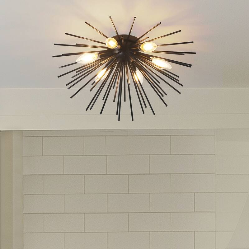 6-Light Sputnik Flush Mount Ceiling Light Fixture with black finish - Black
