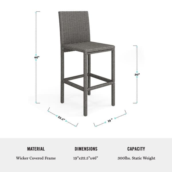 dimension image slide 4 of 5, Martha Stewart 5-Piece Outdoor Rattan Wicker Patio Set with 4 Bar Stools, Bar Height Table - 19"W x 22.5"D x 46"H