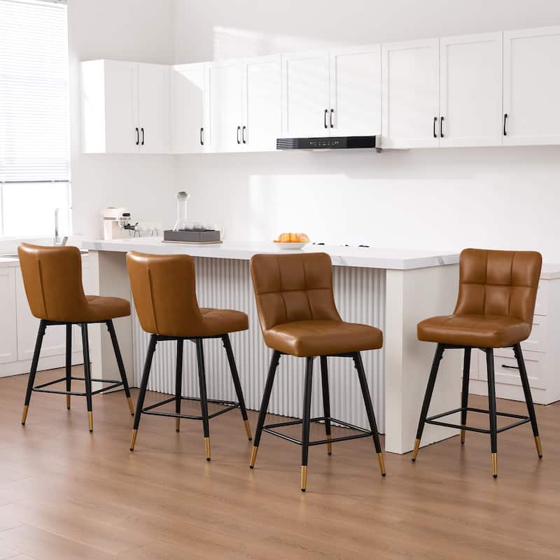 Faux Leather Swivel Counter Height Barstools Set of 2 with High Back - 38.98"H x 17.72"W x 21.26"D - Set of 4 - Brown