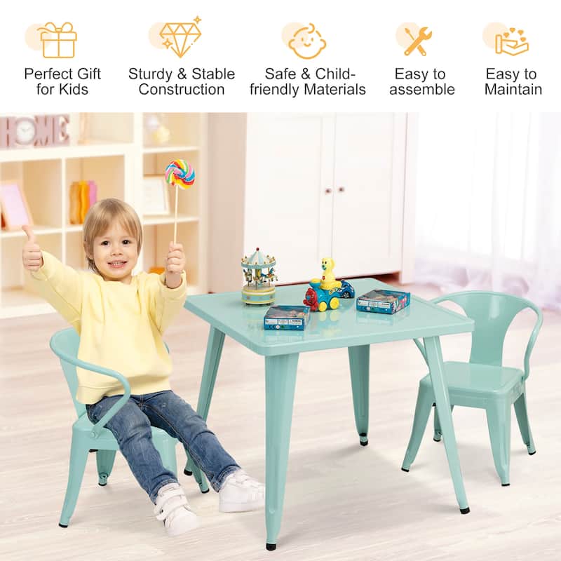 Costway Kids Steel 27'' Square Table Children Play Learn Activity